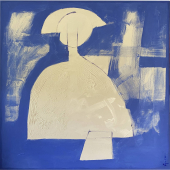 Mujer Sentada Con Ruana - Azul