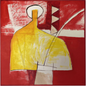 Mujer Sentada Con Ruana - Rojo